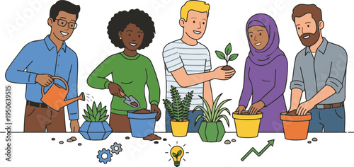 Team members helping each other climb stairs to reach a goal