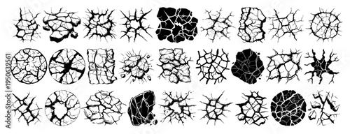 Cracked Surface Texture Tiles Set Impact Shattered Glass Patterns Vector