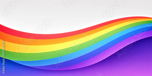 This bright abstract rainbow background features a colorful wave pattern with a liquid paint texture and curved spectrum lines on a creative vector art illustration banner template