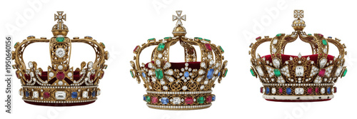 Принти на полотні Set and collection of royal gold crowns with diamonds rubies emeralds and sapphi