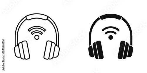 wireless bluetooth headphones with wifi signal flat design vector illustration