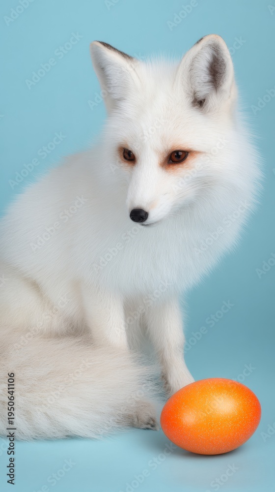 Obraz premium Charming easter fox: a delightful greeting image. Press photo. Captivating easter card: fox, egg, and blossoms in spring setting. True vision. Raw beauty.