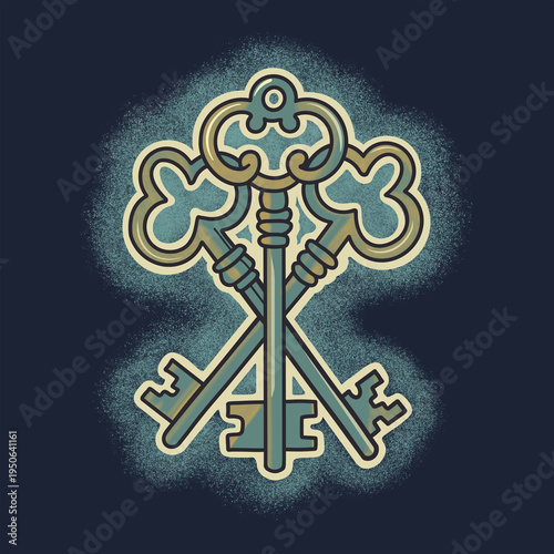 Quadro em tela Painted retro keys with decorative glowing elements and textured background in a