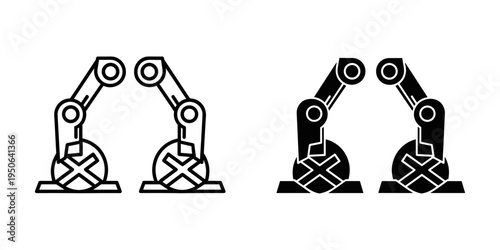 robotic arms assembling components flat design vector illustration