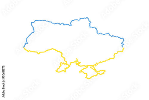 Ukraine Map Outline with National Flag Colors Blue and Yellow, Simple Flat Vector Illustration of Ukrainian Border for Independence Day, Sovereignty, and Support Symbols on White Background