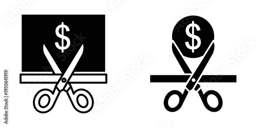 cutting budget or expenses concept with dollar sign and scissors flat design vector illustration