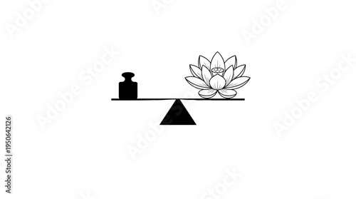 Minimalist Spiritual Lotus Flower and Balanced Scale Vector Illustration, Karma and Inner Peace Line Art Concept
