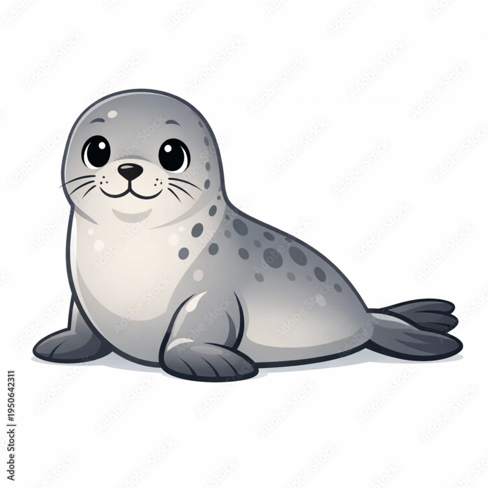 Fototapeta premium Cute Baby Seal Cartoon – Adorable Arctic Marine Animal with Soft Expression