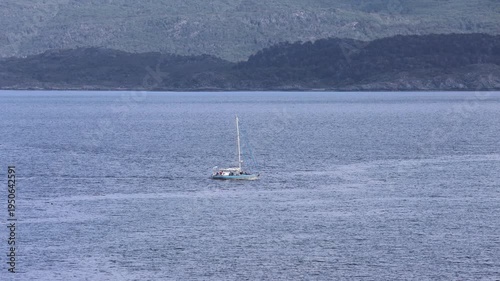 A tourist boat sailing on the Beagle Channel.