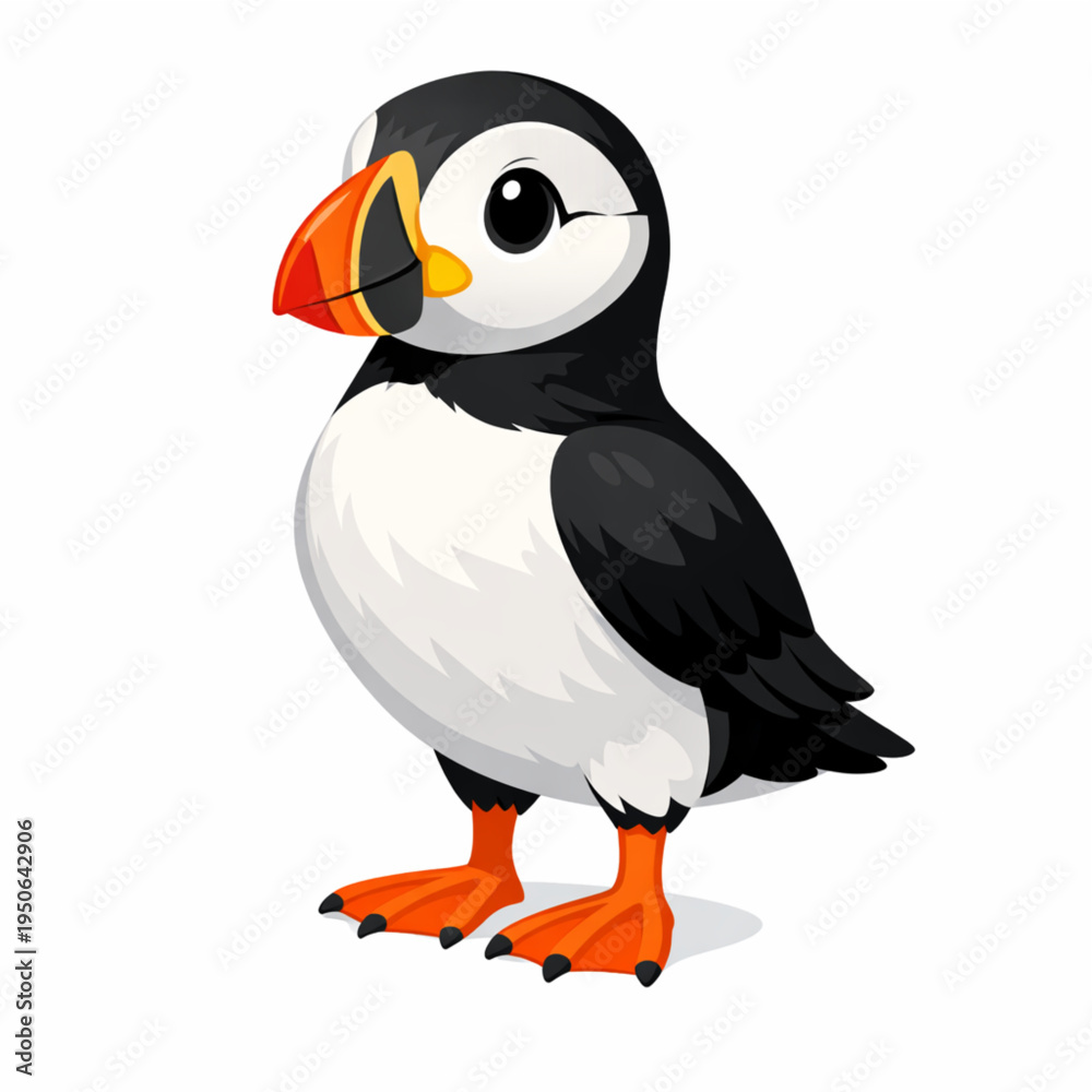 Fototapeta premium Puffin bird cute cartoon illustration colorful wildlife art