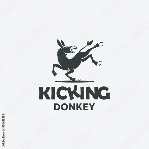 Kicking Donkey Mascot Strong Logo Design Vector Illustration