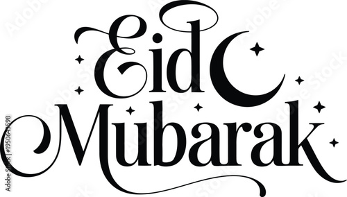 Eid mubarak festive greeting card with crescent moon and stars