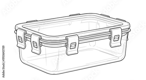 Clear plastic storage container with latches.