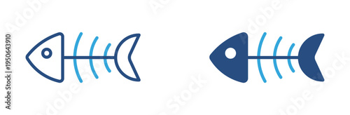 Fish bone icon set. Fish skeleton icon, seafood meal leftover and food waste concept. Vector illustration.