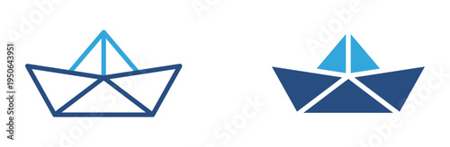 Paper boat icon set. Origami boat icon, folded paper craft and childhood toy concept. Vector illustration.