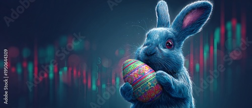Charming easter bunny: whimsy and heartfelt wishes. Exchange rates. Pastel perfection: blue bunny with a detailed easter egg. Crypto investment. Stock movement.