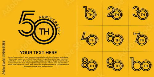 Anniversary logo style double line number set. black color on yellow background for celebration event