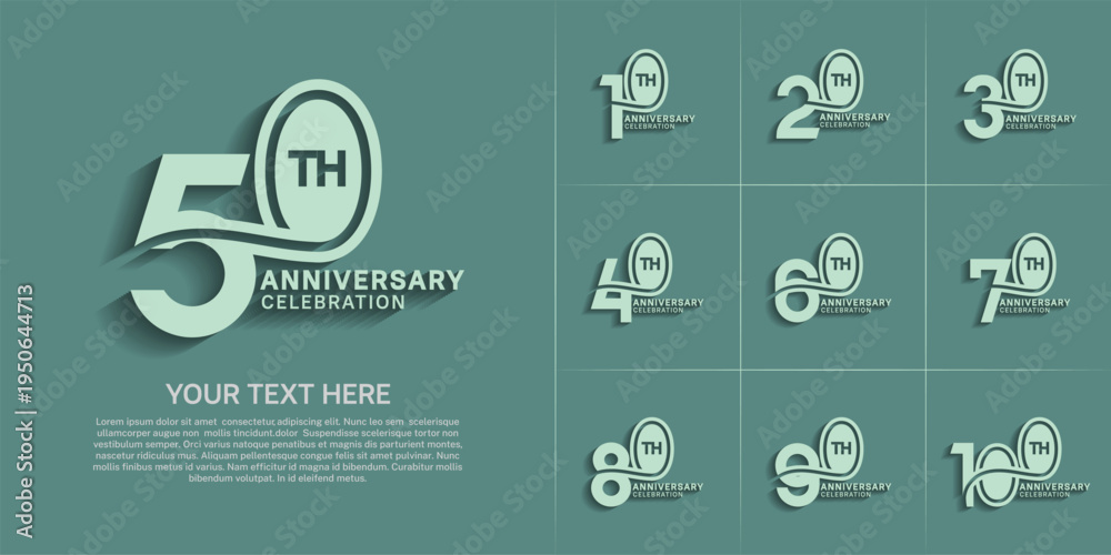 Fototapeta premium Anniversary logo style double line number set. green color on green background for celebration event