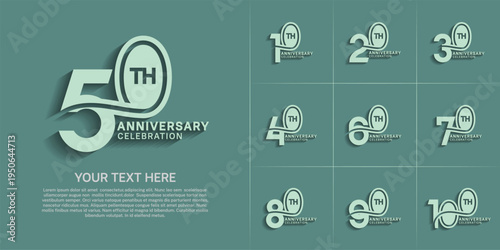 Anniversary logo style double line number set. green color on green background for celebration event