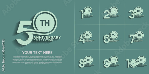Anniversary logo style double line number set. green color on green background for celebration event