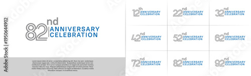 Anniversary logo type set with double line number. grey and blue color for celebration event