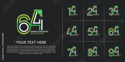 Anniversary logo type set with double line number. white and green color for celebration event