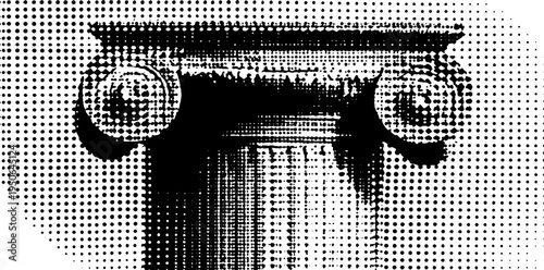 Vintage ionic column capital with spiral volutes in halftone style