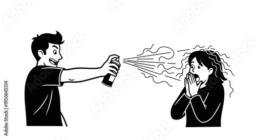 man spraying woman with pepper spray