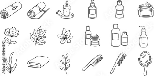Collection of hand-drawn spa and beauty icons for wellness and self-care
