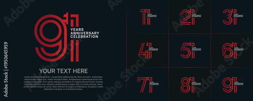 Anniversary logo type set with double line number. red and white color for celebration event