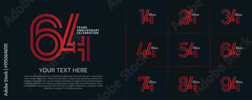 Anniversary logo type set with double line number. red and white color for celebration event