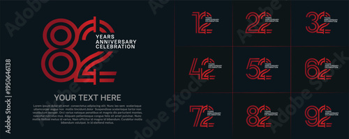 Anniversary logo type set with double line number. red and white color for celebration event