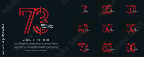 Anniversary logo type set with double line number. red and white color for celebration event