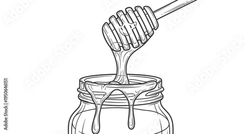 honey dipper in jar, dripping honey
