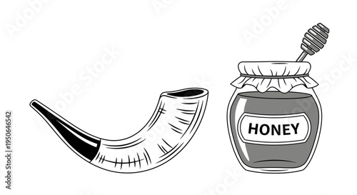 Honey jar and shofar horn