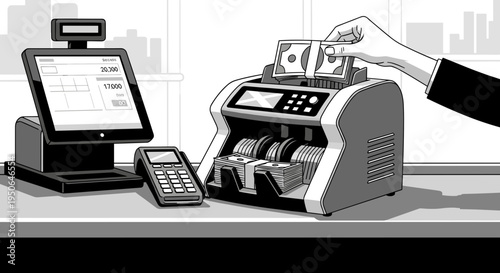 Hand putting cash into a money machine.