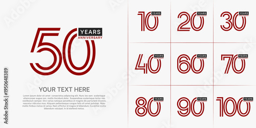 Anniversary logo type set with double line number. red and black color can be use special moment