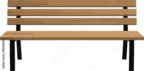 Wooden park bench illustration, outdoor garden seating furniture vector design isolated, classic public bench for park landscape