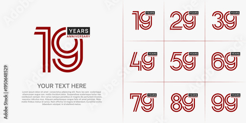 Anniversary logo type set with double line number. red and black color can be use special moment