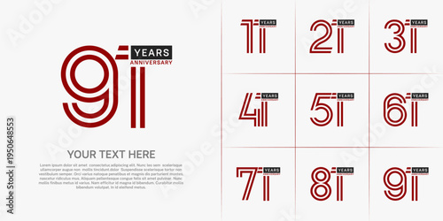 Anniversary logo type set with double line number. red and black color can be use special moment