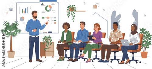 Experts analyzing business workflow and complex system diagrams