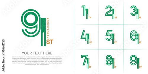 Anniversary logo type set with double line number. green and brown color can be use special moment