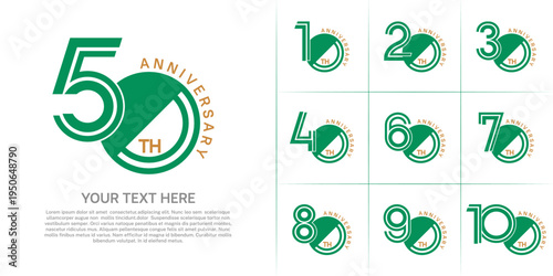 Anniversary logo type set with double line number. green and brown color can be use special moment