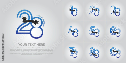 Anniversary logo type set with double line number. blue color with black ribbon can be use special moment