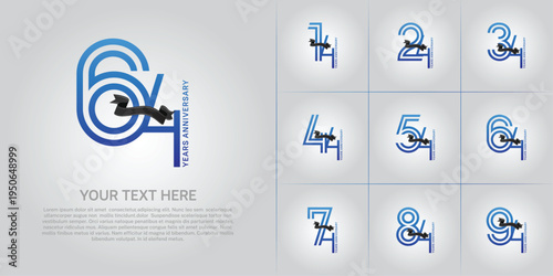 Anniversary logo type set with double line number. blue color with black ribbon can be use special moment