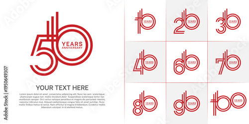 Anniversary logo type set with double line number. red color can be use special moment