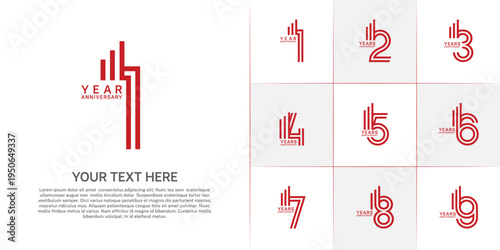 Anniversary logo type set with double line number. red color can be use special moment