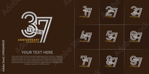Anniversary logo type set with double line number. silver and gold color with ribbon can be use special moment