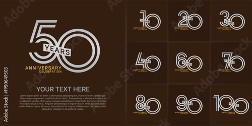 Anniversary logo type set with double line number. silver and gold color with ribbon can be use special moment