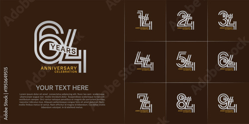 Anniversary logo type set with double line number. silver and gold color with ribbon can be use special moment